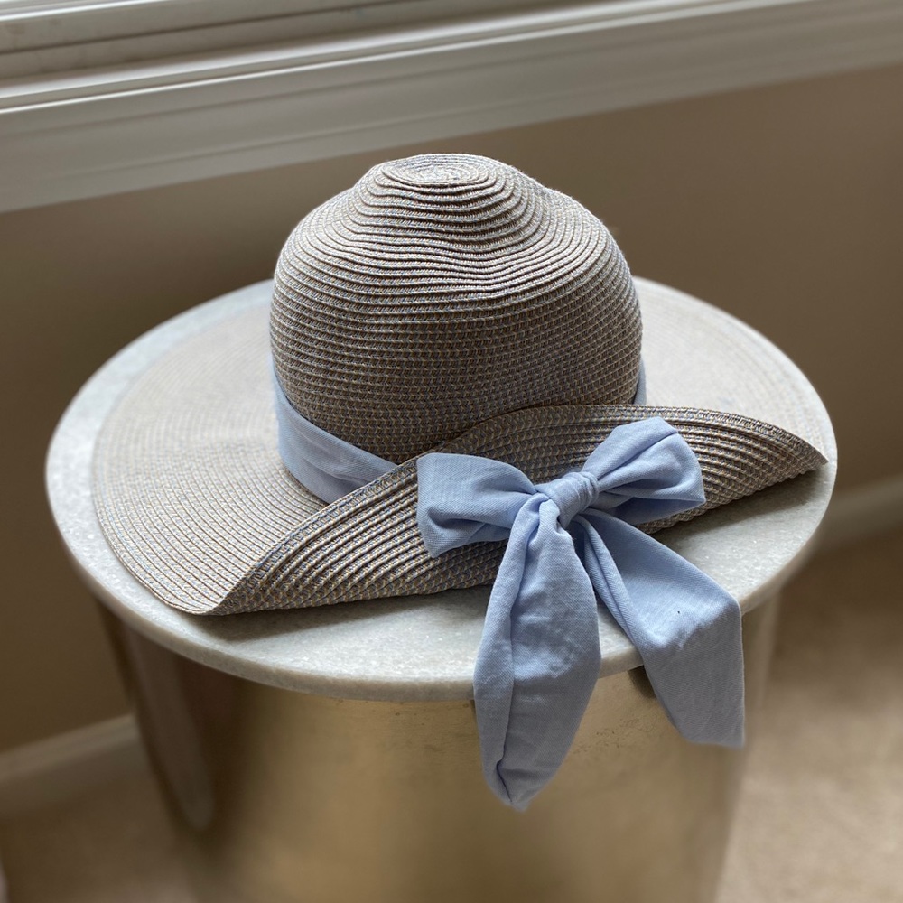 Nine West Floppy Sun Hat Light Blue Ribbon UPF50